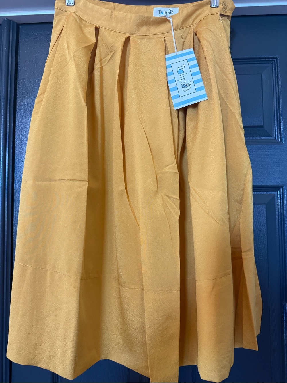 New Tulip B Mustard Yellow Pleated Midi Skirt